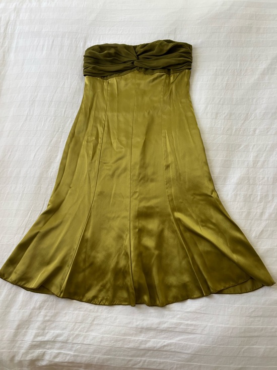 Ruth Dresses & Skirts - Vintage Ruth Strapless Olive Silk Twist-Bodice Dress Size 8